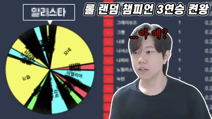 1vsAll의 랜덤 챔피언 켠왕 3연승 도전 장면