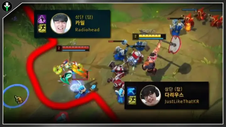 저라뎃의 김태민 다리우스 팀 게임 장면