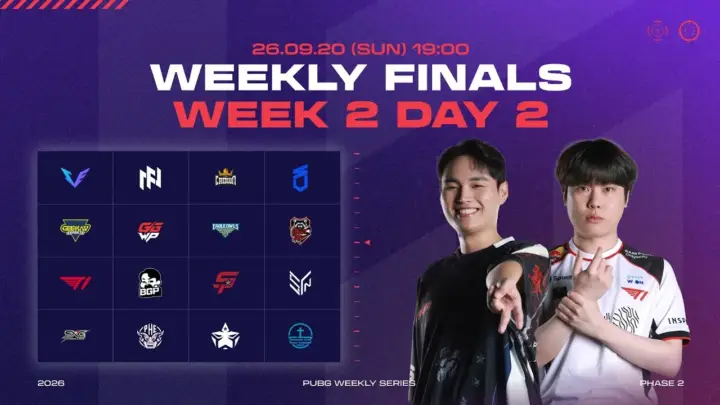 PWS 위클리 파이널 2주차 경기에서 T1이 선두를 지키는 배틀그라운드 이스포츠 장면