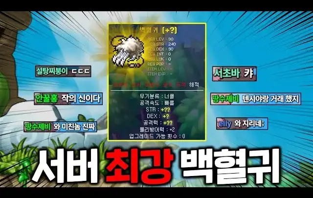 김데데의 메이플랜드 바이퍼가 백혈기를 착용하고 사냥하는 장면