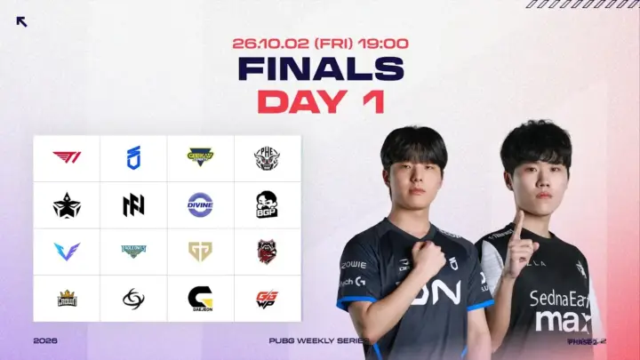 PWS 파이널 1일차 경기장에서 중계와 선수들의 대결을 보여주는 배틀그라운드 이스포츠 장면